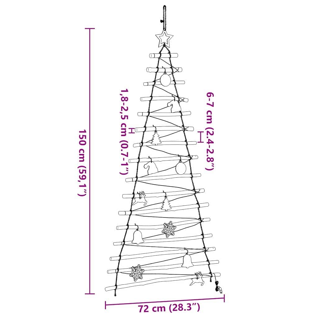 Classic Christmas Tree with 80 LEDs Natural 150cm Solid Ash wood - Soft