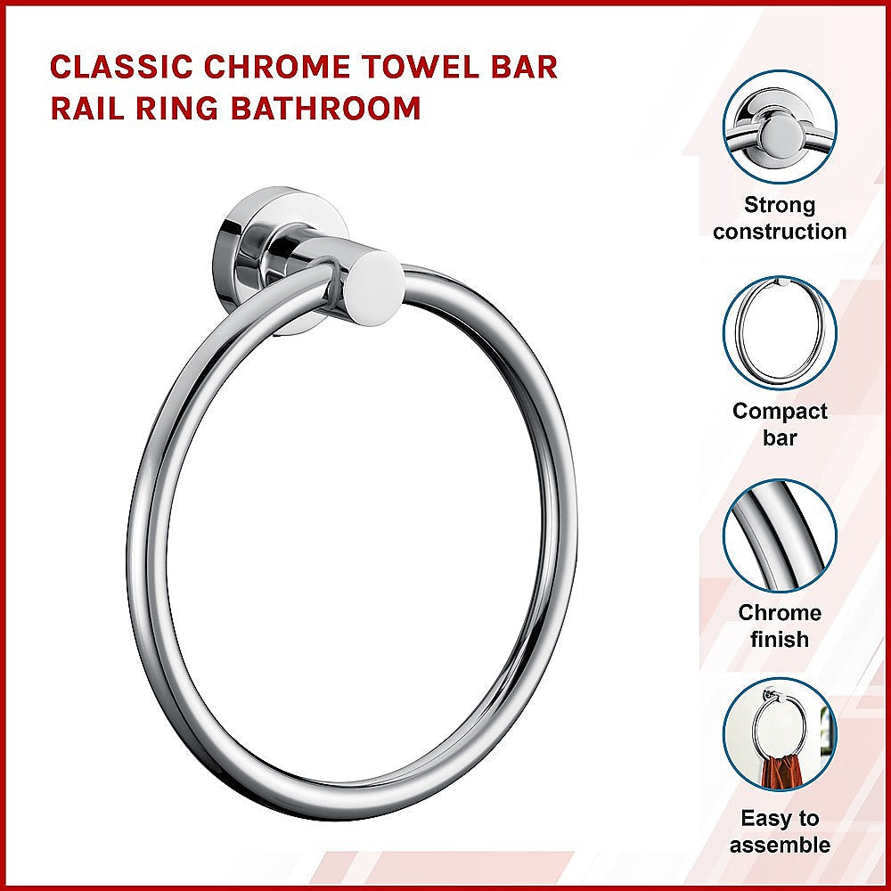 Classic Chrome Towel Rail Ring Bathroom