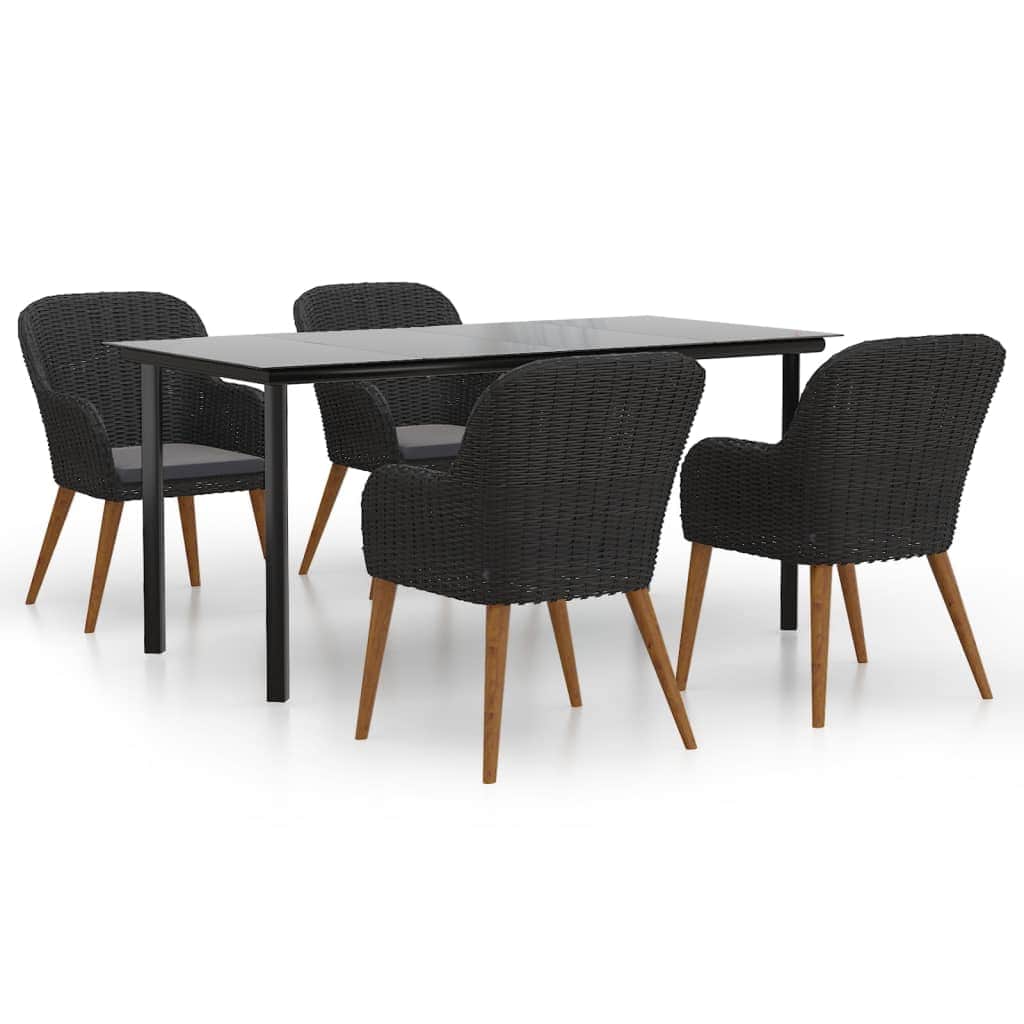 Classic Dining in Black: 5-Piece Garden Dining Set with Cushions