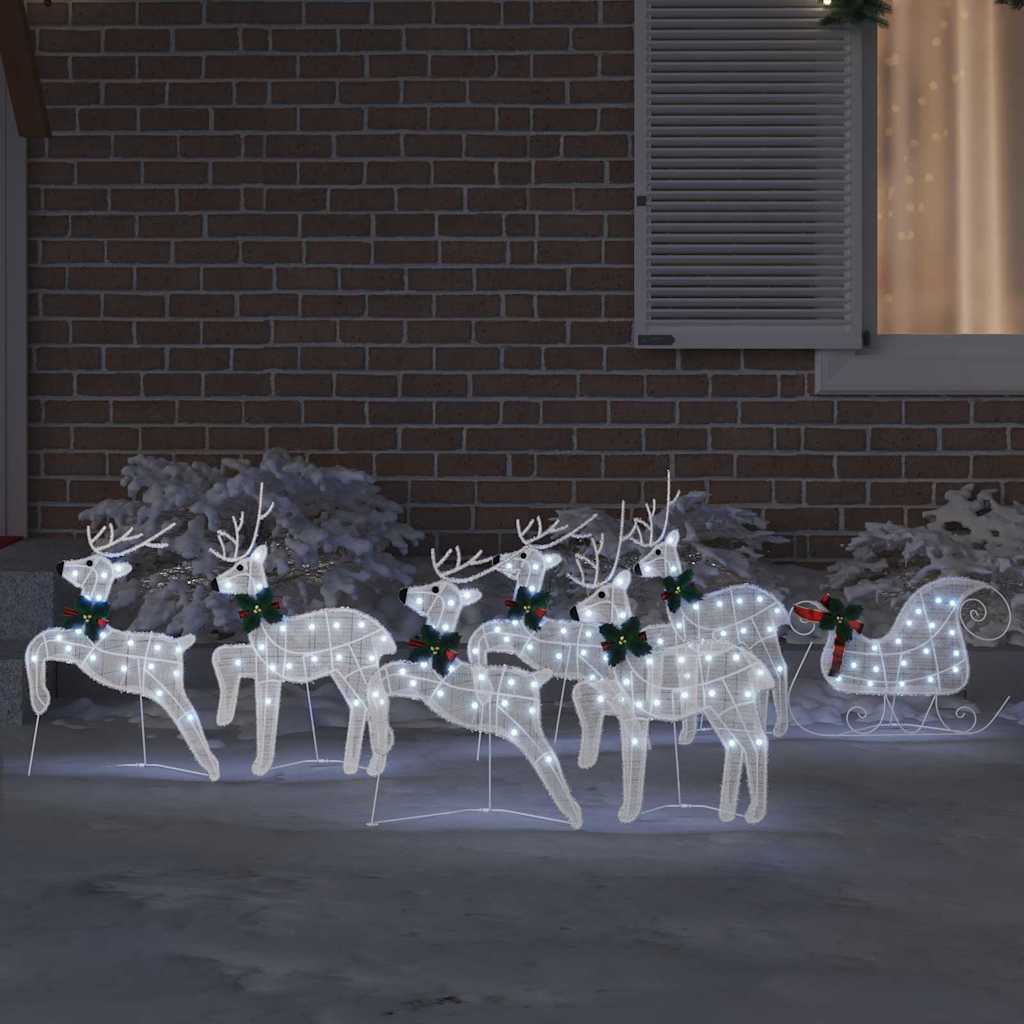 Classic LED Reindeers 7 pcs White Fabric - Space-Saving Style