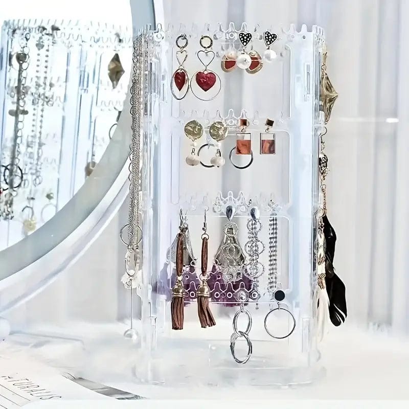 Clear Acrylic Rotating Earring Holder - 400 Holes and 192 Grooves for Jewelry Storage and Display