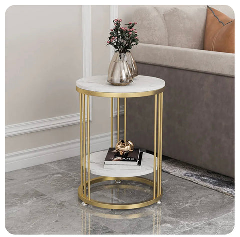 Cleo Gold Antique Two Shelf Stone Table