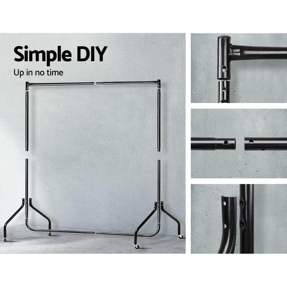 Clothes Rack Coat Stand 6Ft Rail Wheels