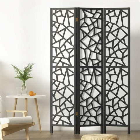 Clover Room Divider Screen Privacy Wood Dividers Stand 3 Panel Black