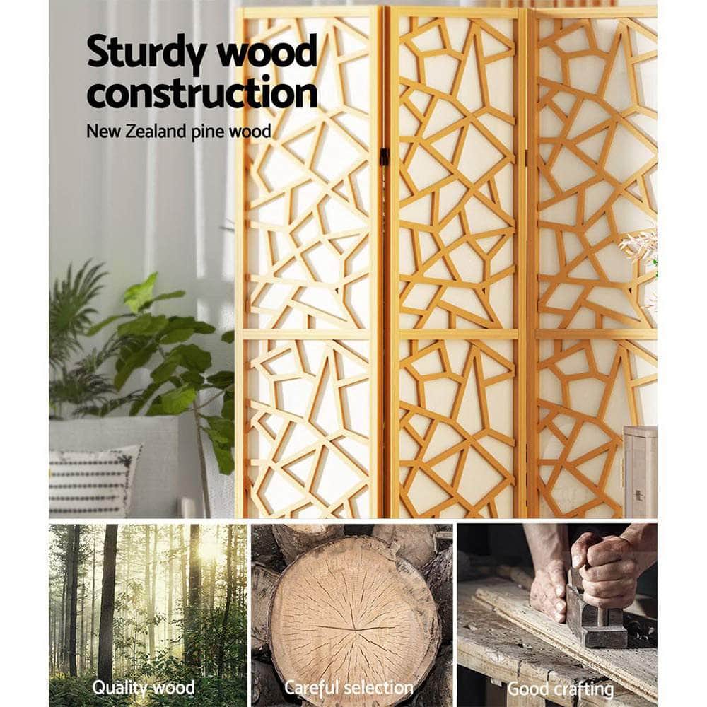 Clover Room Divider Screen Privacy Wood Dividers Stand 6 Panel Natural