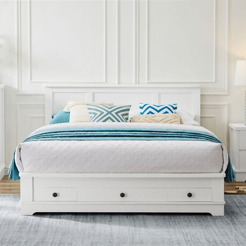 Coastal-Inspired White Bedframe with Double Storage Drawers
