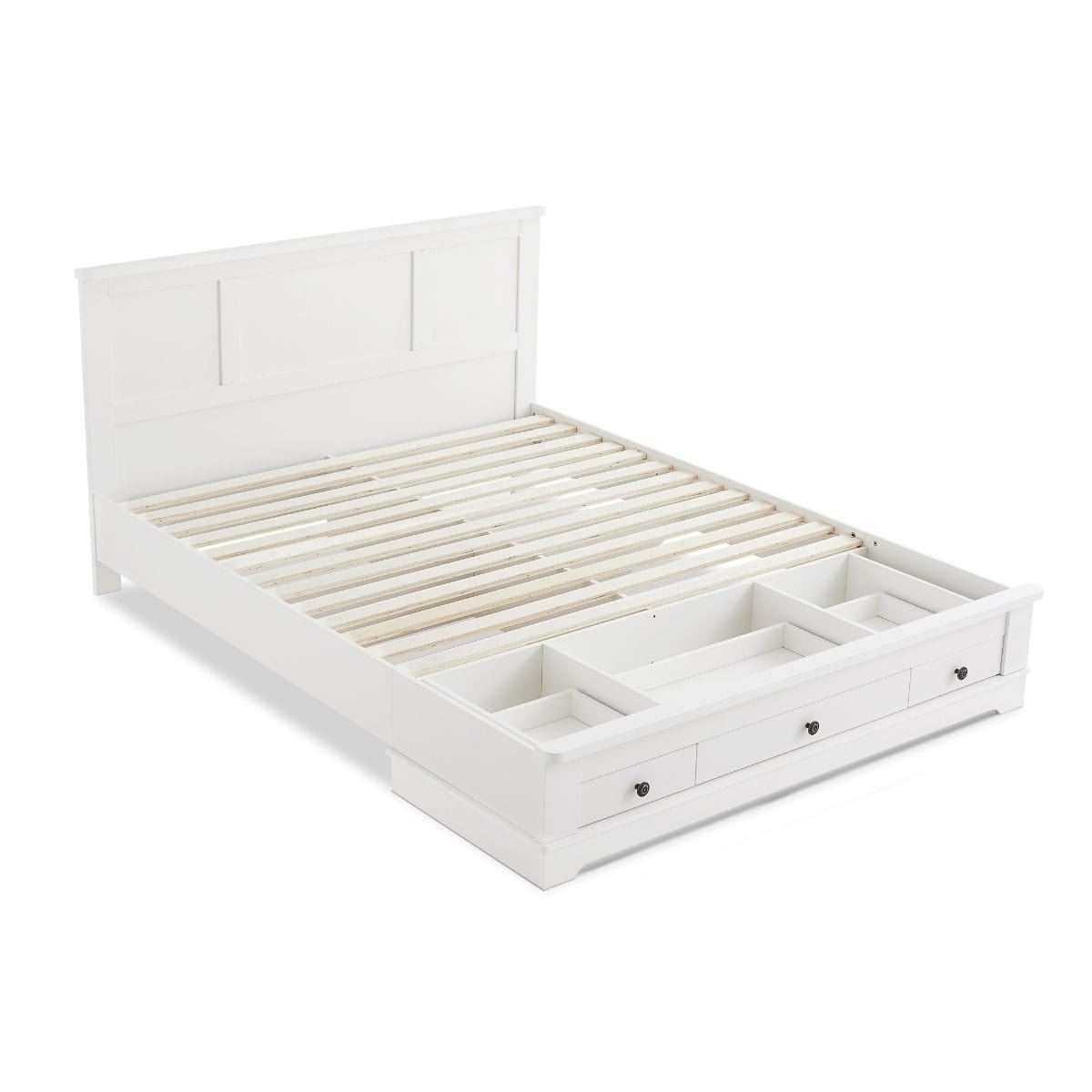 Coastal-Inspired White Bedframe with Double Storage Drawers