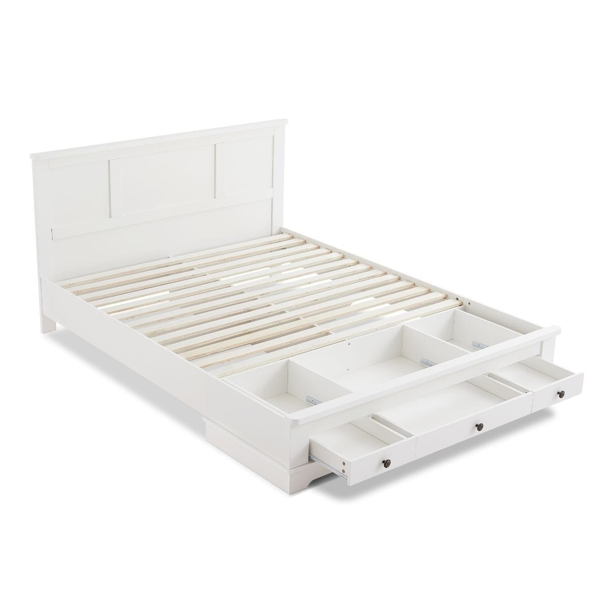 Coastal-Inspired White Bedframe with Double Storage Drawers