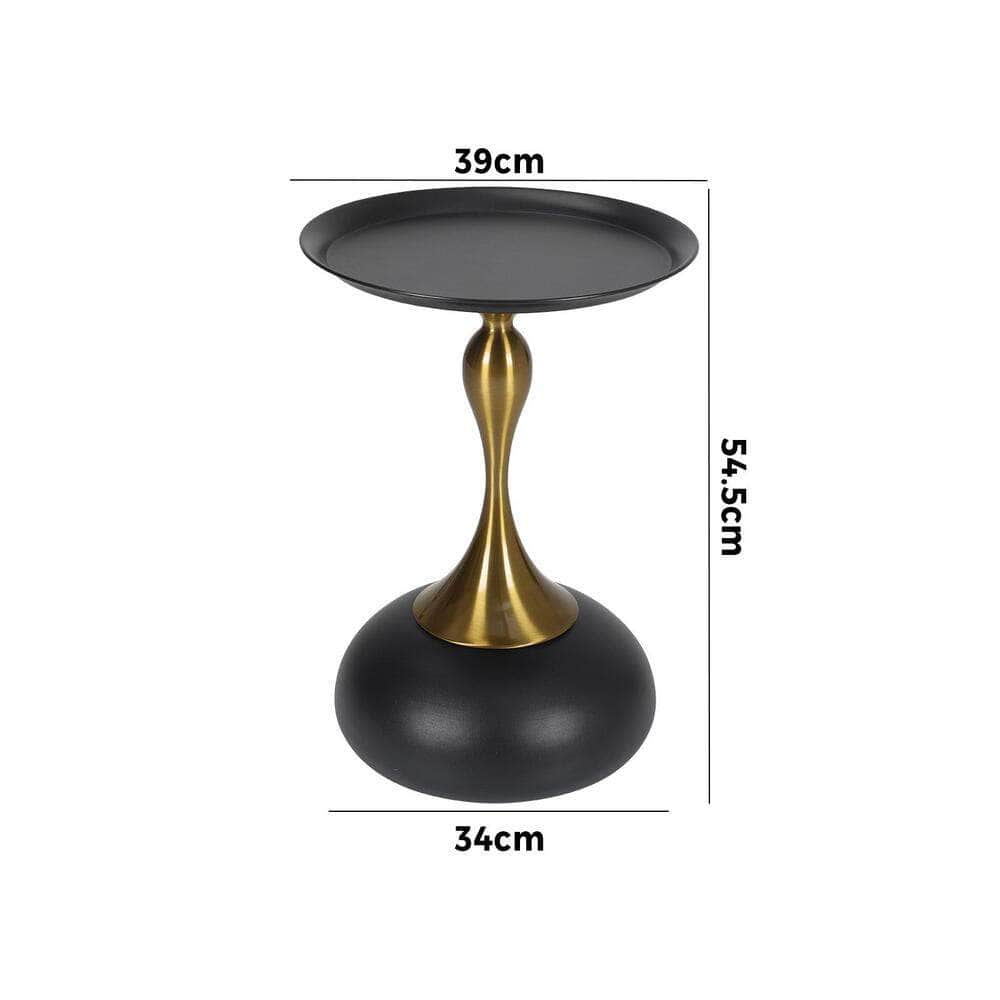 Coffee Side Table Round Metal Black/White