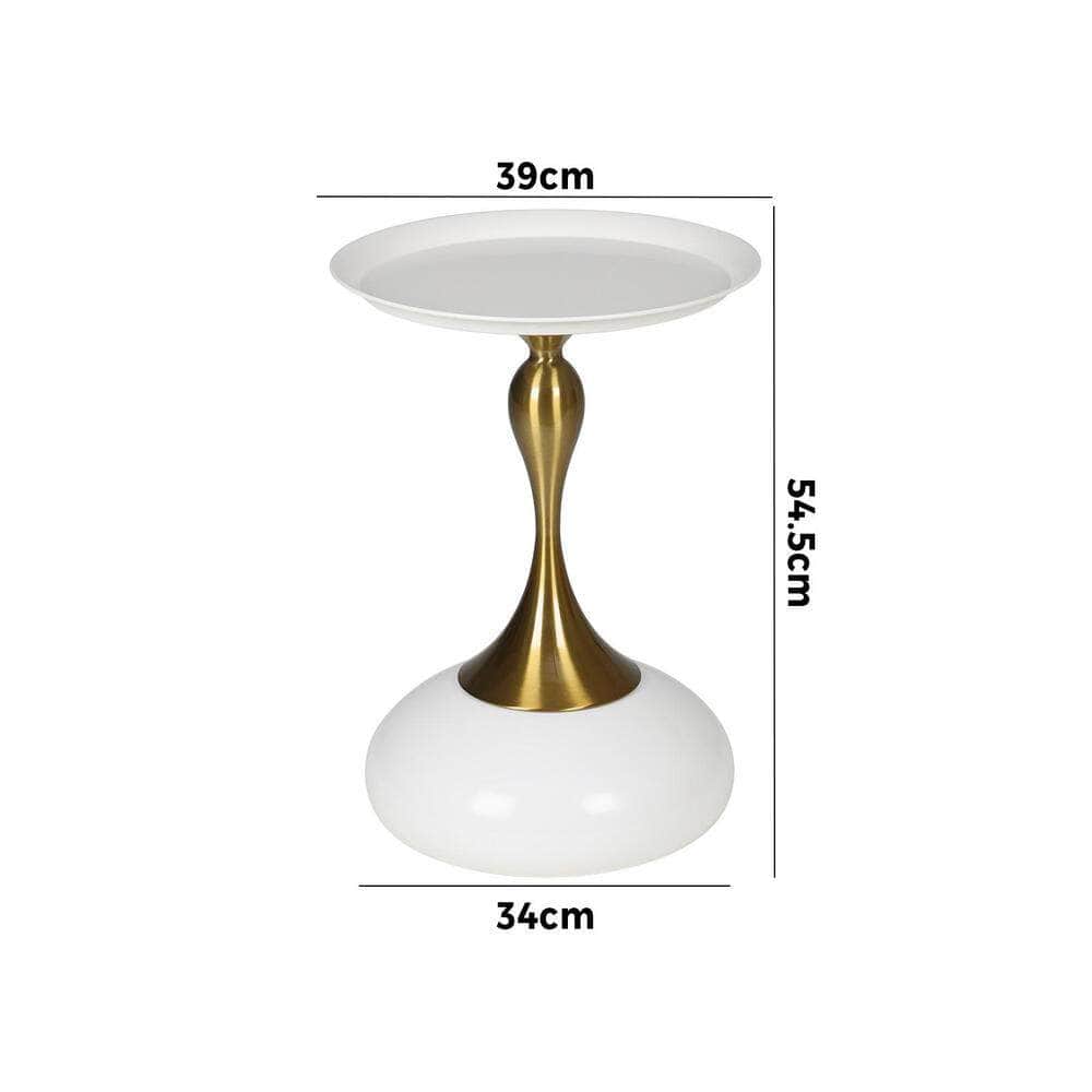Coffee Side Table Round Metal Black/White