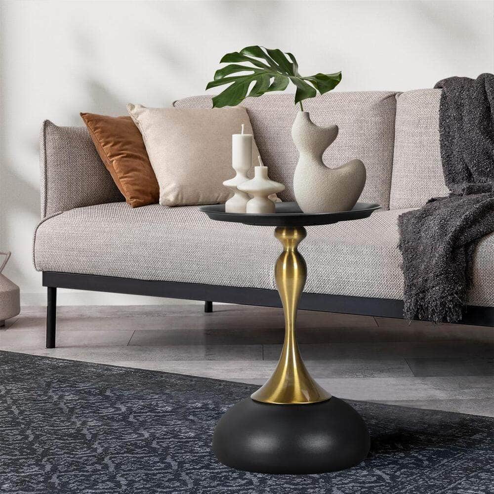 Coffee Side Table Round Metal Black/White