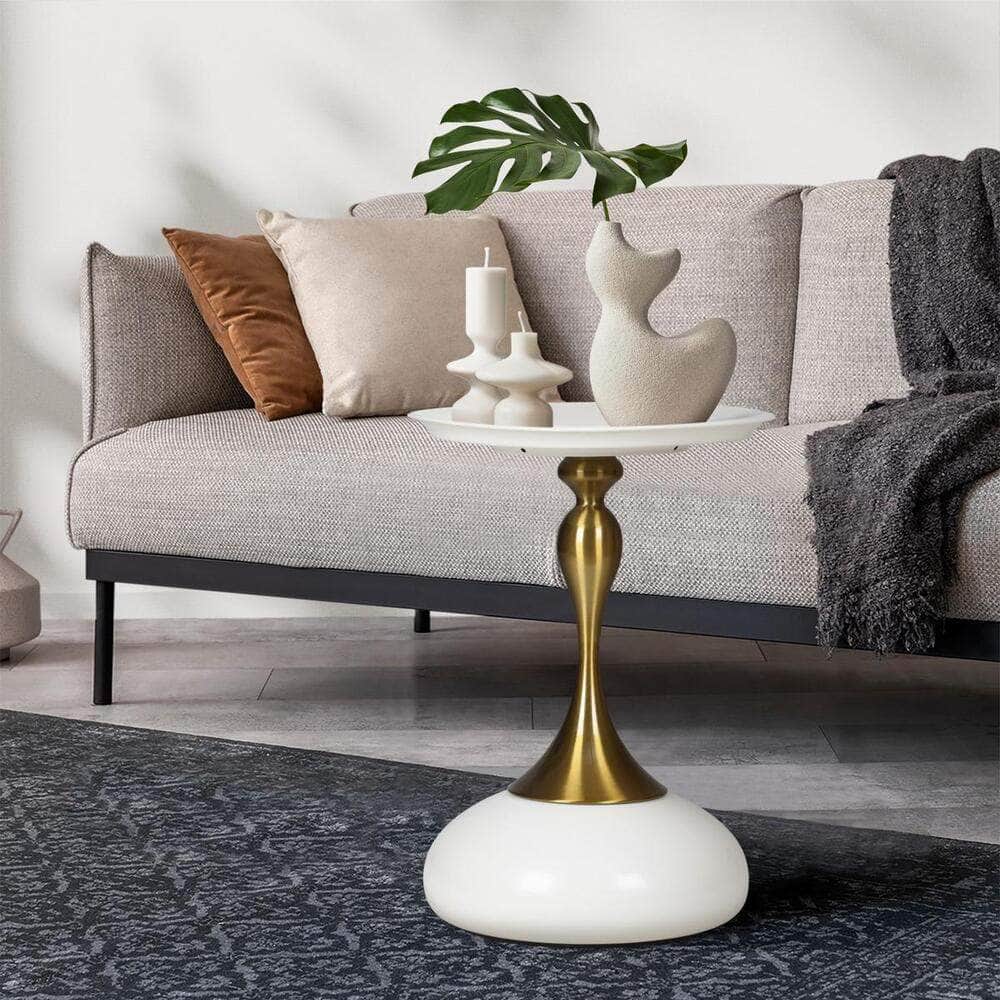 Coffee Side Table Round Metal Black/White