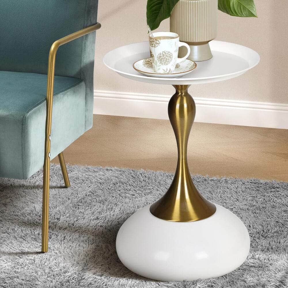 Coffee Side Table Round Metal Black/White