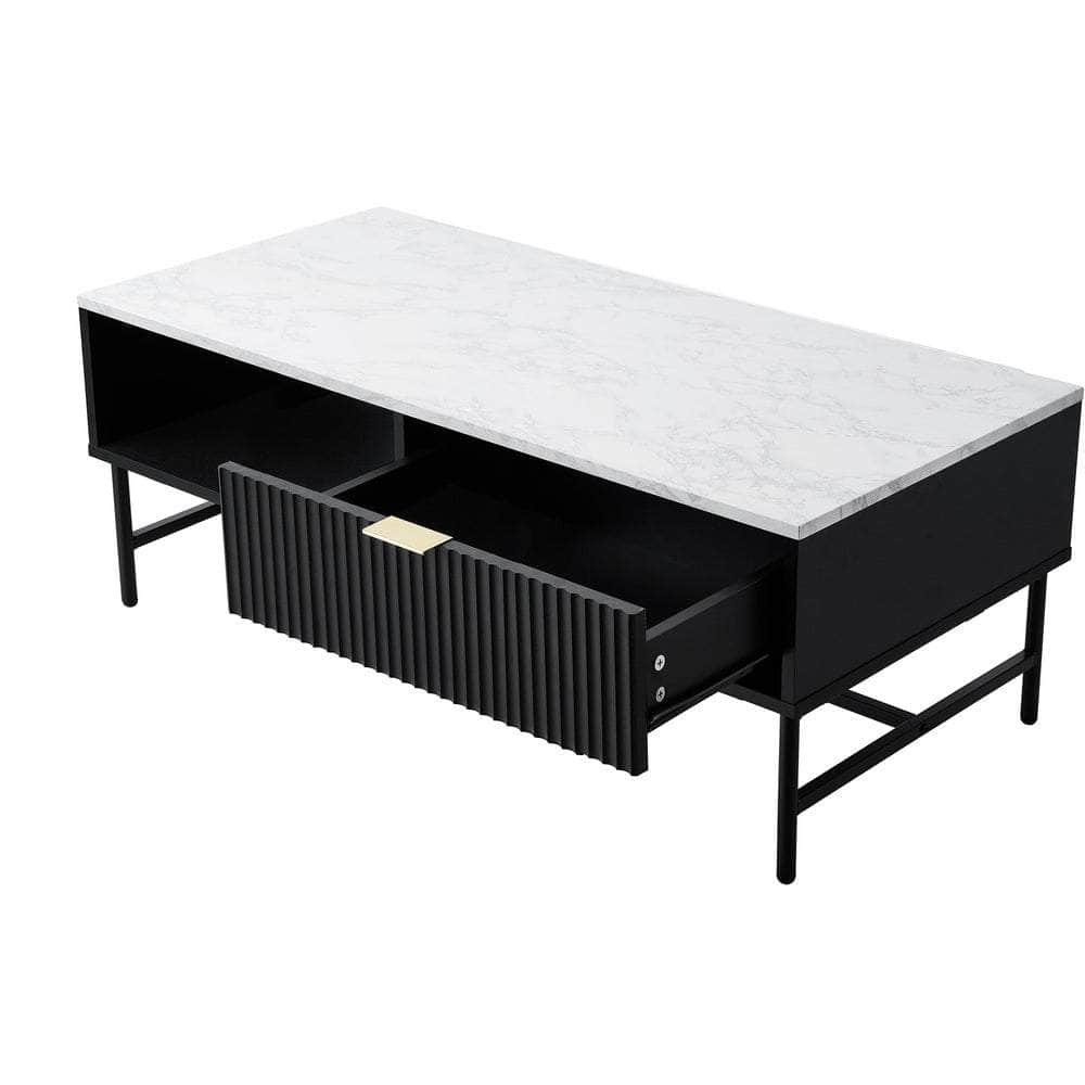 Coffee Table 1 Drawer Sofa End Table Open Shelf Black & White