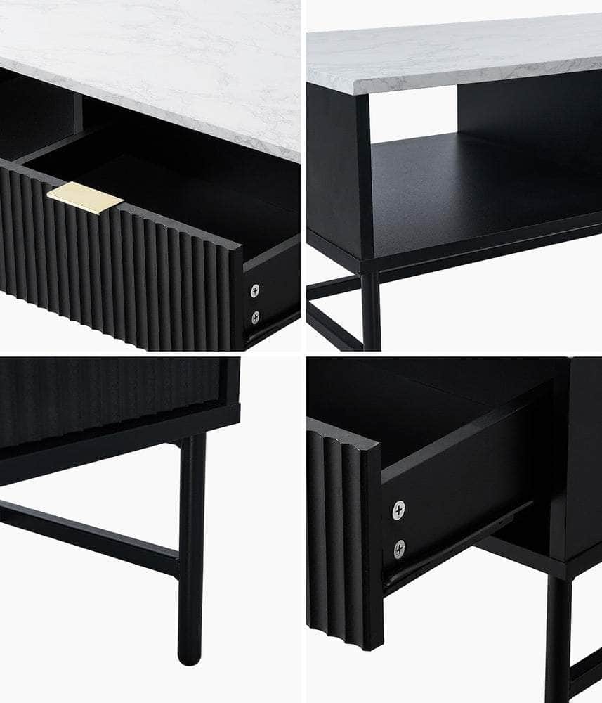 Coffee Table 1 Drawer Sofa End Table Open Shelf Black & White