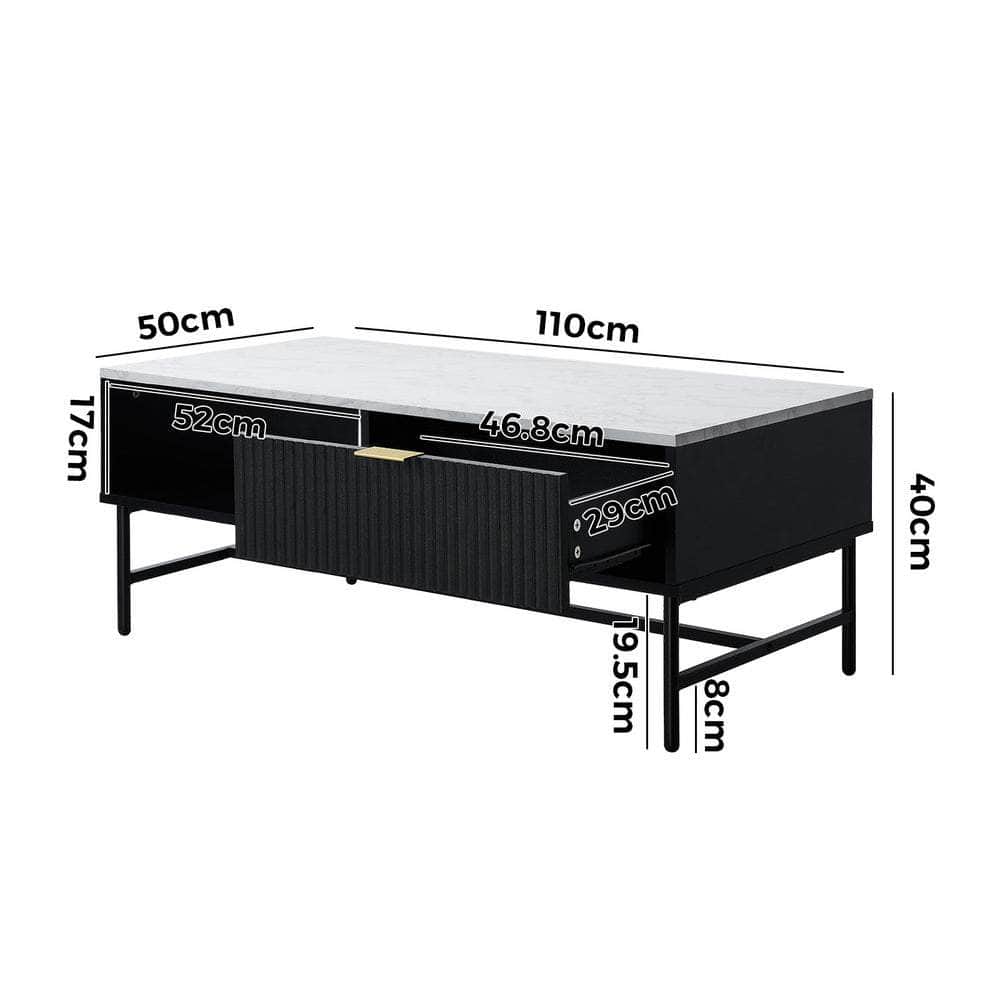 Coffee Table 1 Drawer Sofa End Table Open Shelf Black & White