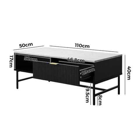 Coffee Table 1 Drawer Sofa End Table Open Shelf Black & White