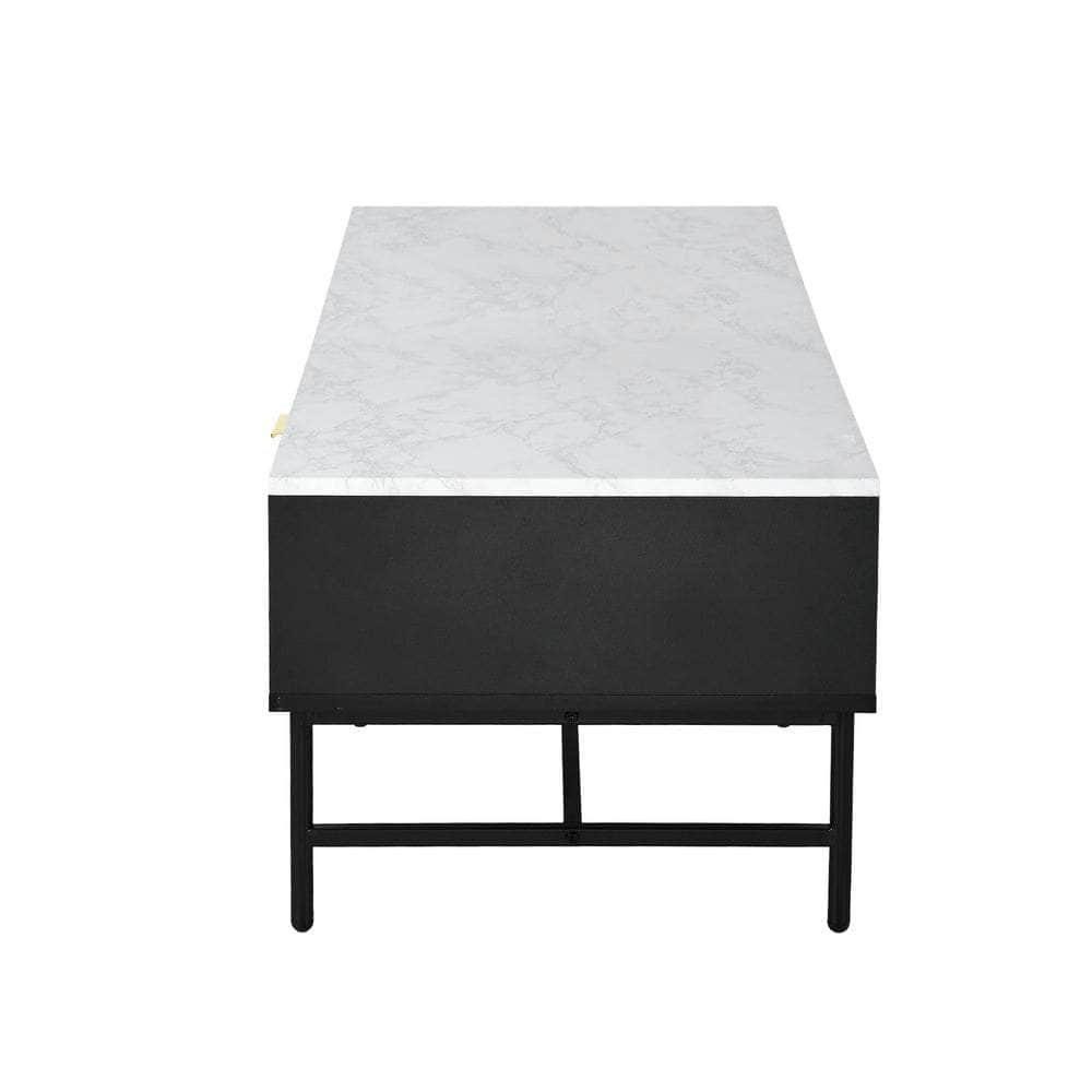 Coffee Table 1 Drawer Sofa End Table Open Shelf Black & White