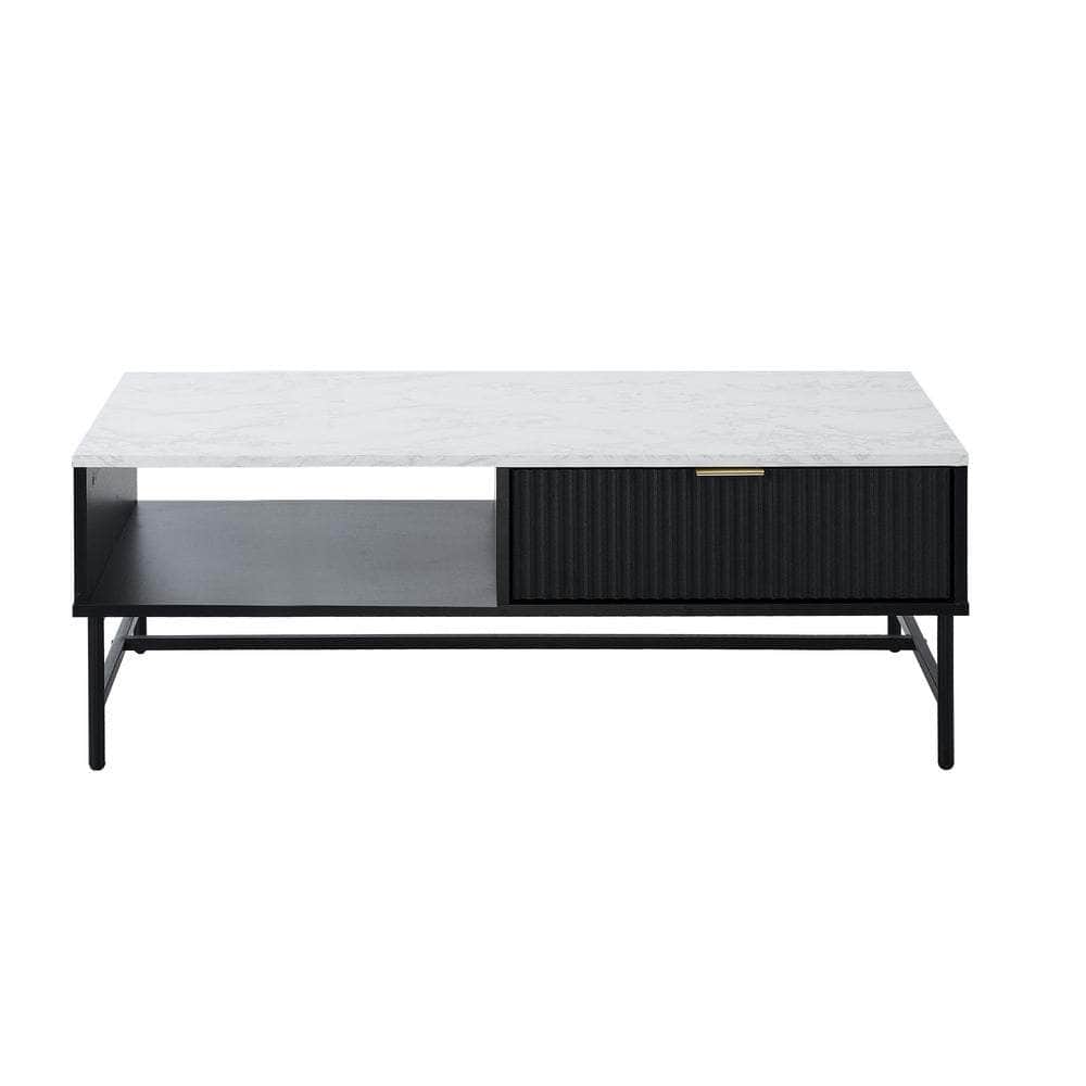 Coffee Table 1 Drawer Sofa End Table Open Shelf Black & White