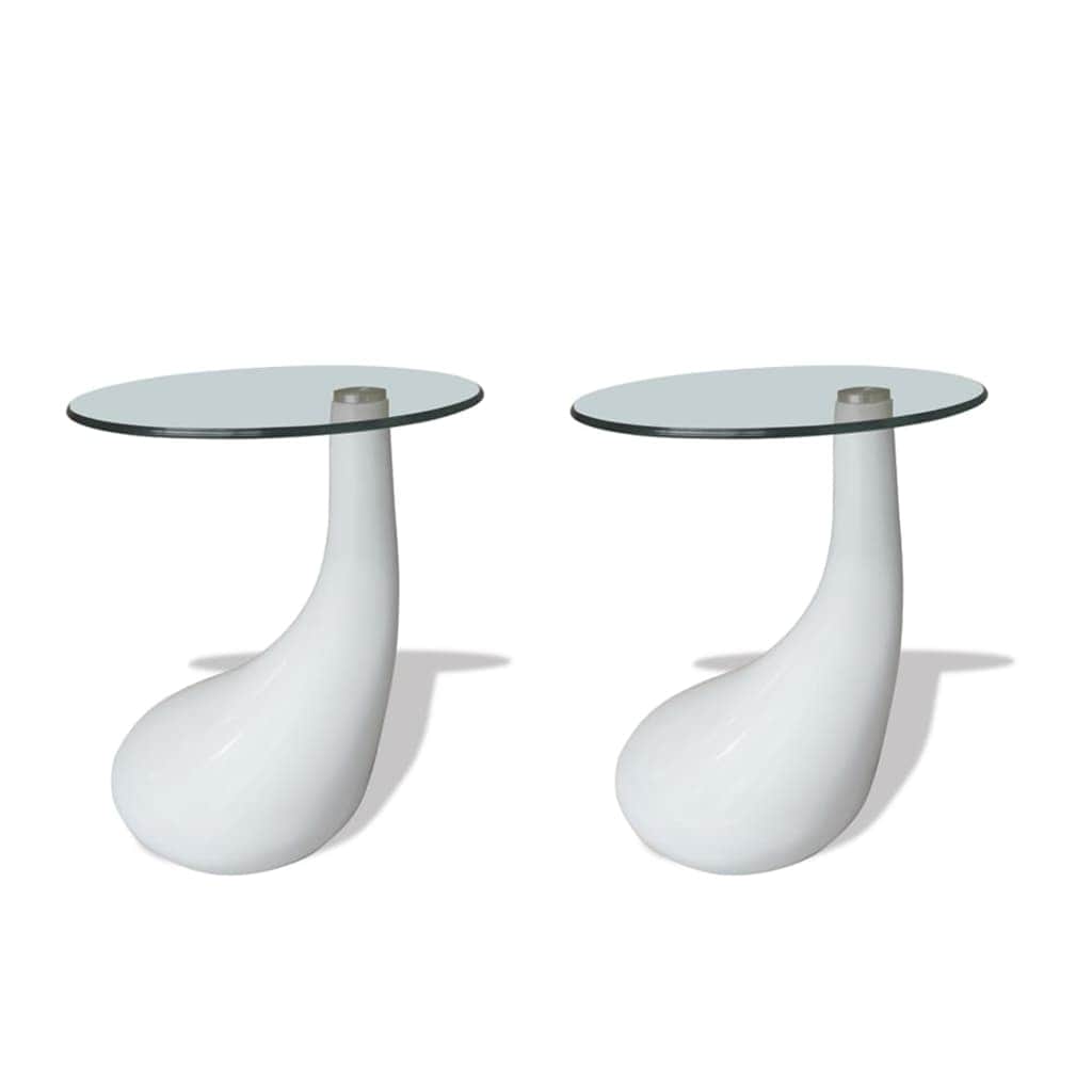 Coffee Table 2 Pcs With Round Glass Top High Gloss White