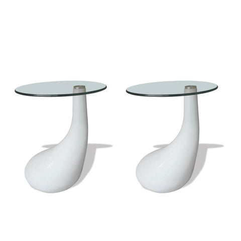 Coffee Table 2 Pcs With Round Glass Top High Gloss White