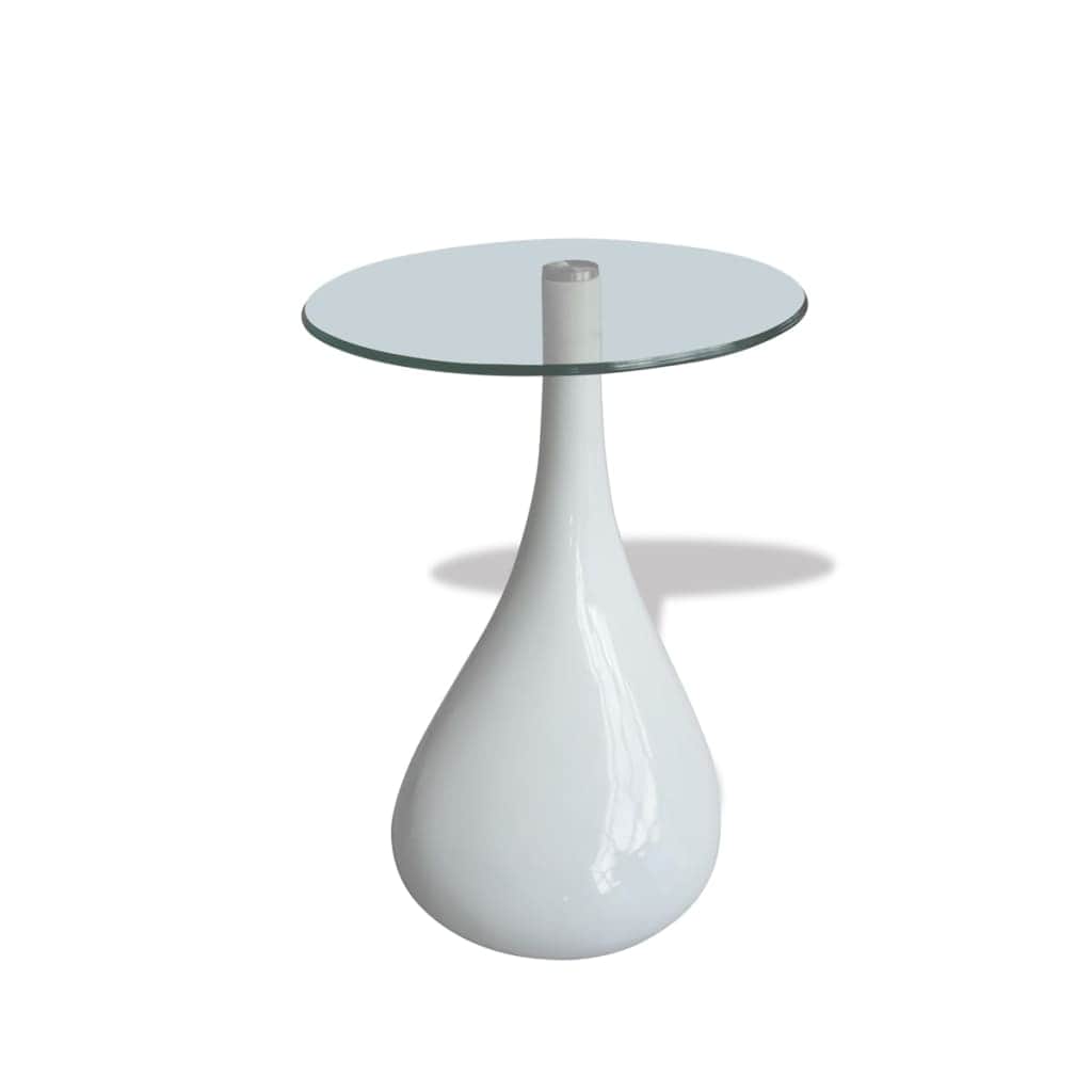 Coffee Table 2 Pcs With Round Glass Top High Gloss White