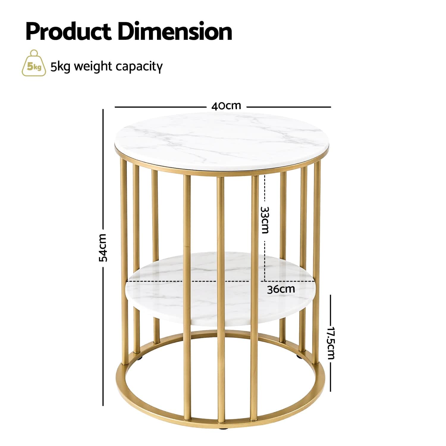 Coffee Table 2-Tier Round Marble Effect White&Gold