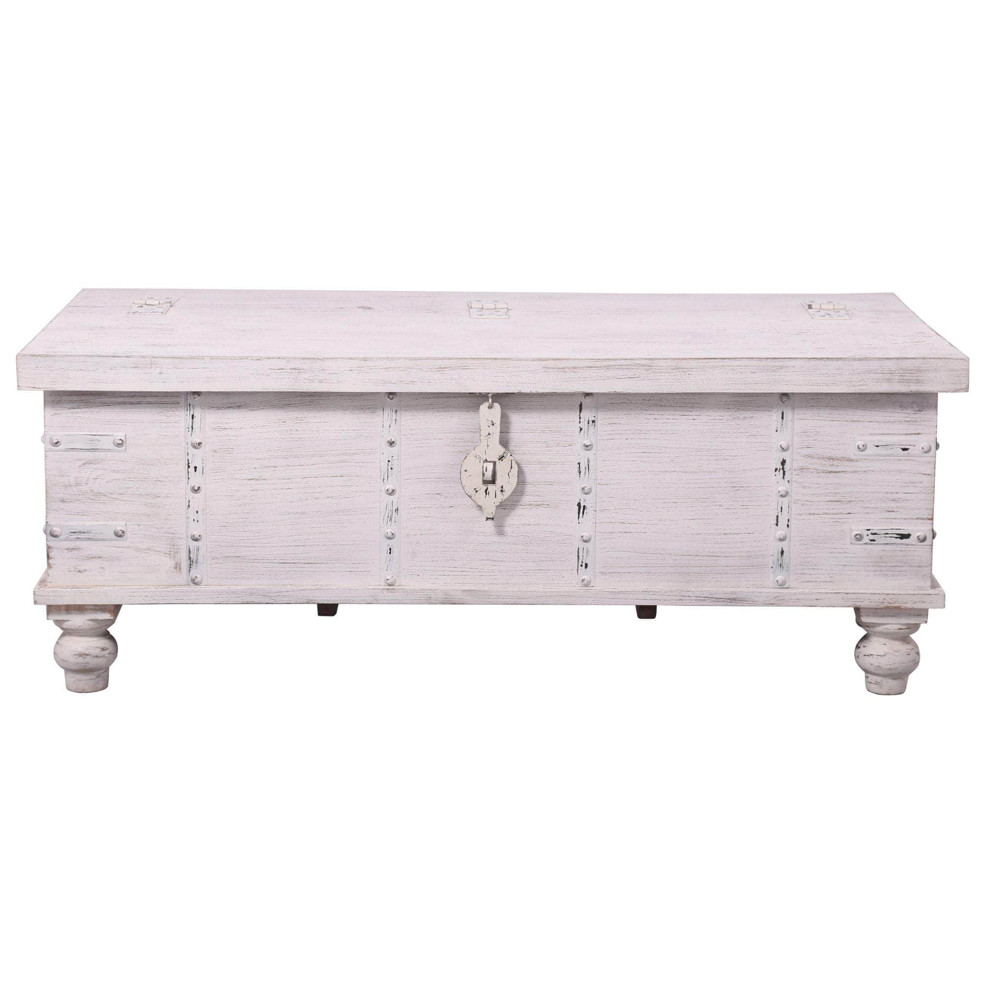 Coffee Table Antique Handcrafted Solid Mango Wood Storage Trunk Chest