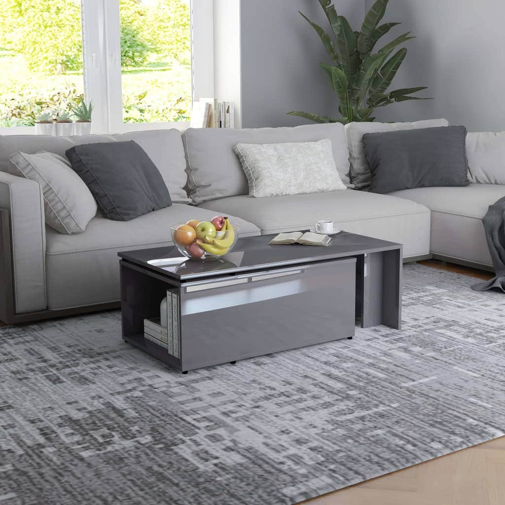Coffee Table High Gloss Grey Chipboard