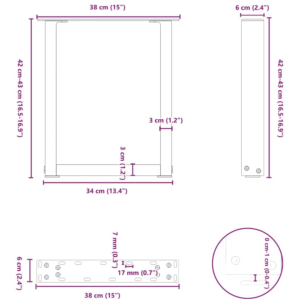 Coffee Table Legs U-Shaped 2-pcs Black Steel | Steel finish