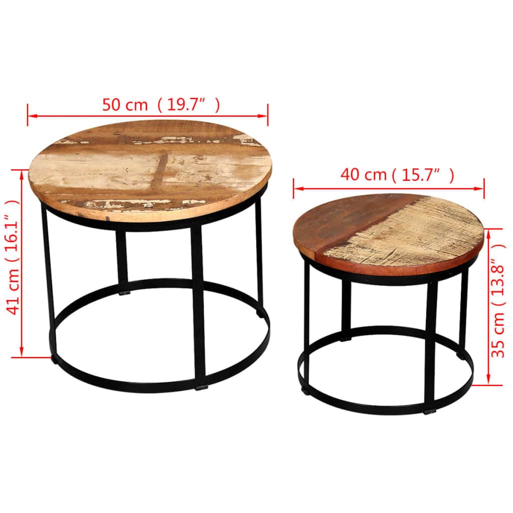 Coffee Table Set 2 Pieces Solid Reclaimed Wood Round 40/50cm Living Room