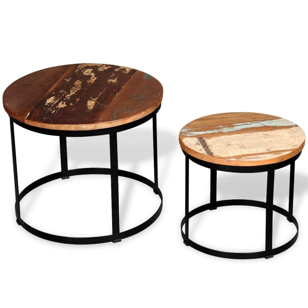 Coffee Table Set 2 Pieces Solid Reclaimed Wood Round 40/50cm Living Room