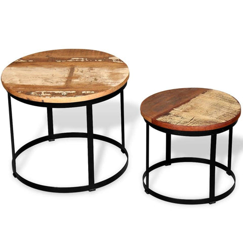 Coffee Table Set 2 Pieces Solid Reclaimed Wood Round 40/50cm Living Room