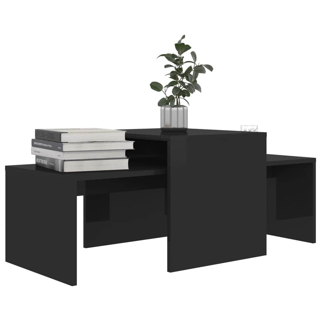Coffee Table Set High Gloss Black Engineered Wood