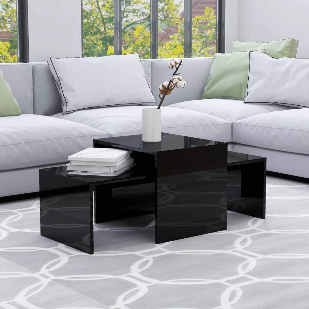 Coffee Table Set High Gloss Black Engineered Wood