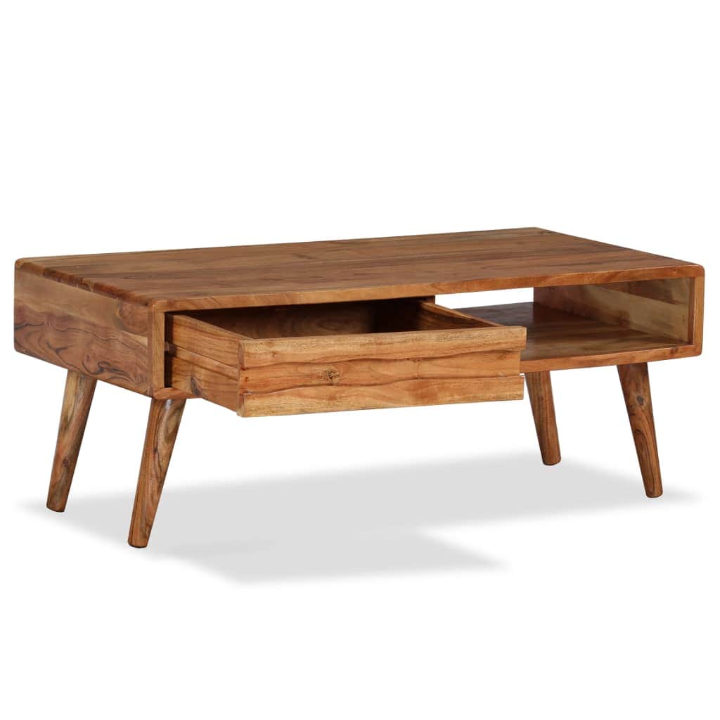 Coffee Table Solid Wood with Carved Drawer