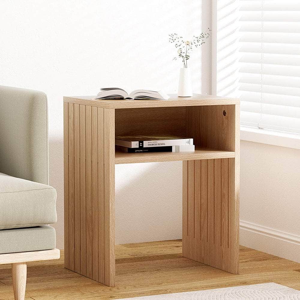 Coffee Table Storage Shelf Fluted Side Pine, Pine finish