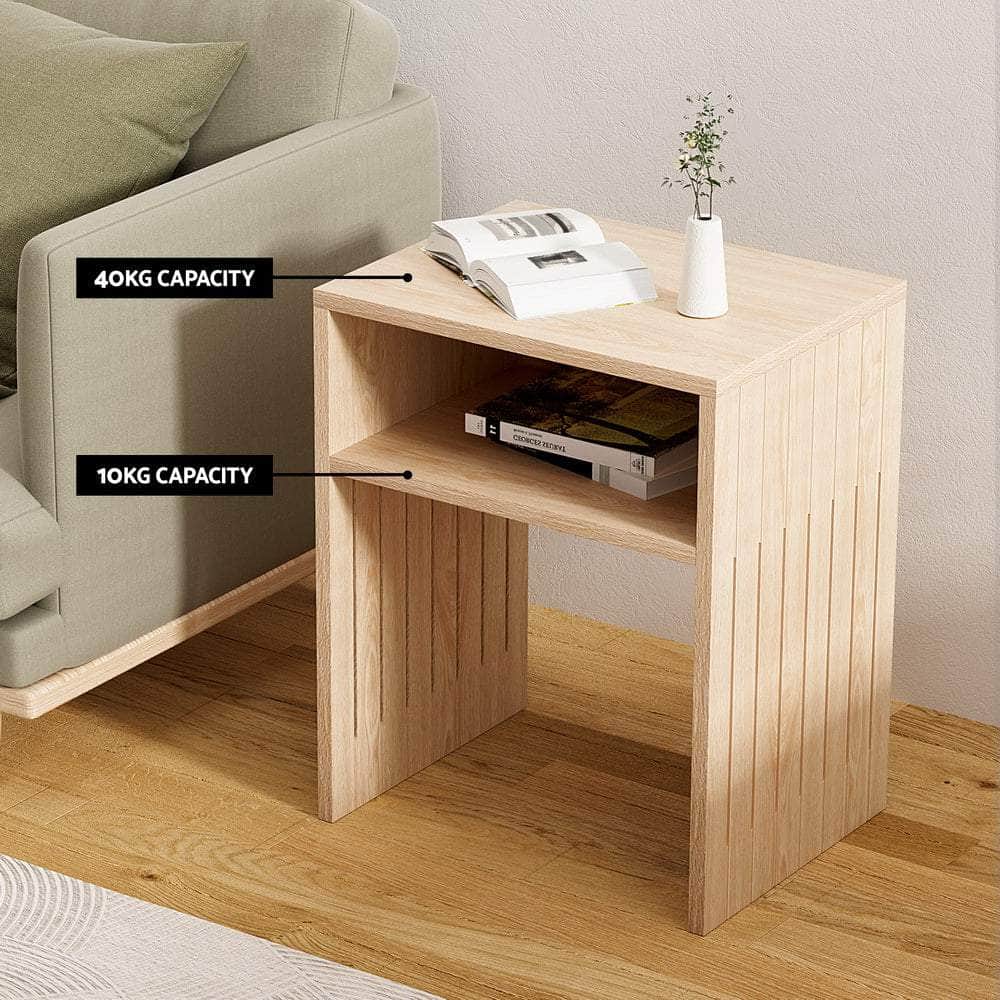 Coffee Table Storage Shelf Fluted Side Pine | Pine finish