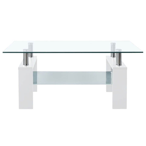 Coffee Table White and Transparent Tempered Glass