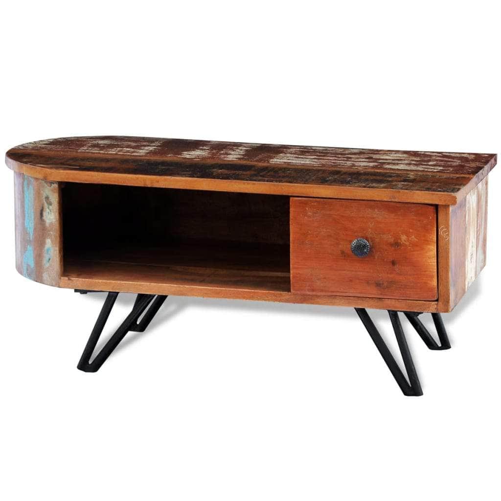 Coffee Table with Iron Pin Legs Solid Reclaimed Wood