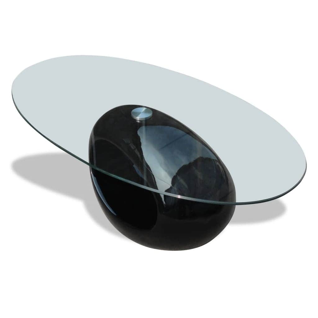Coffee Table With Oval Glass Top High Gloss Black