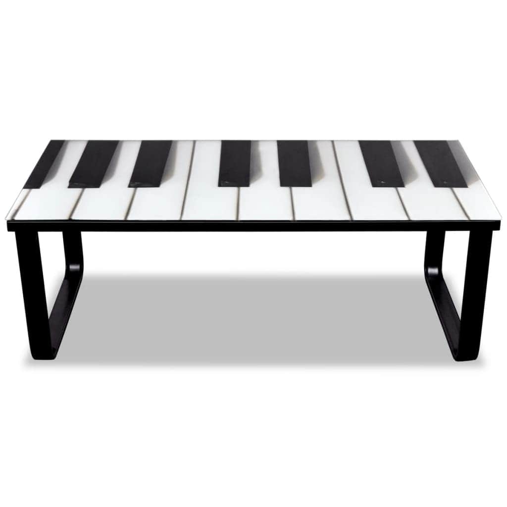 Coffee Table With Piano Printing Glass Top