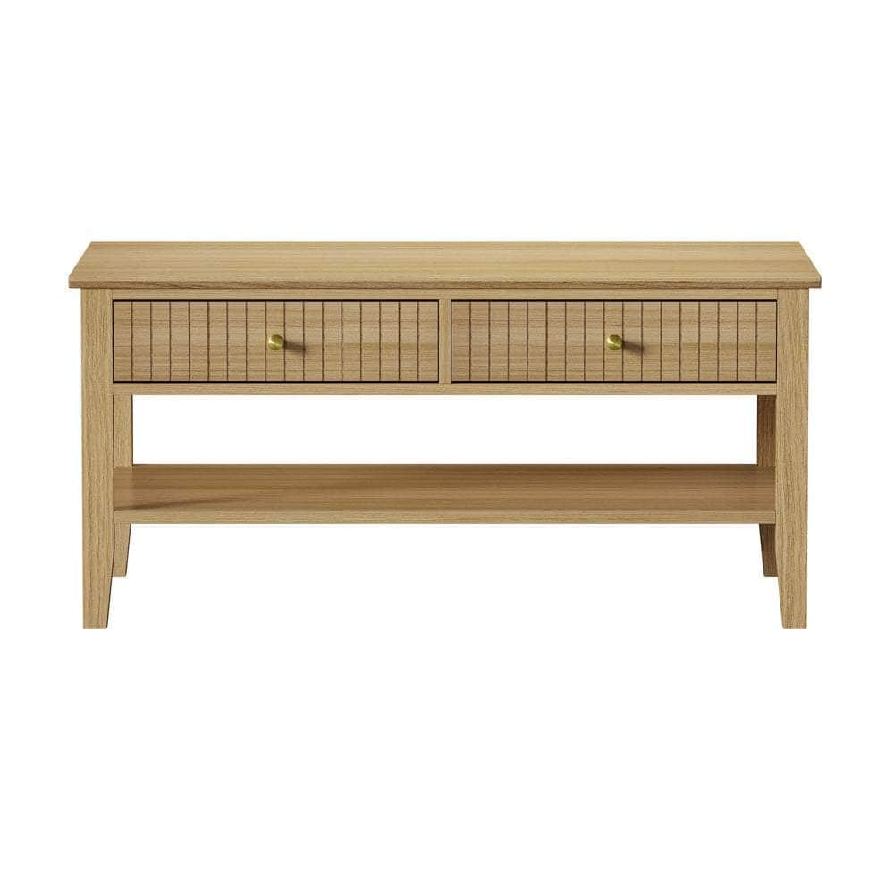 Coffee Table with Storage Drawers Open Shelving Natural