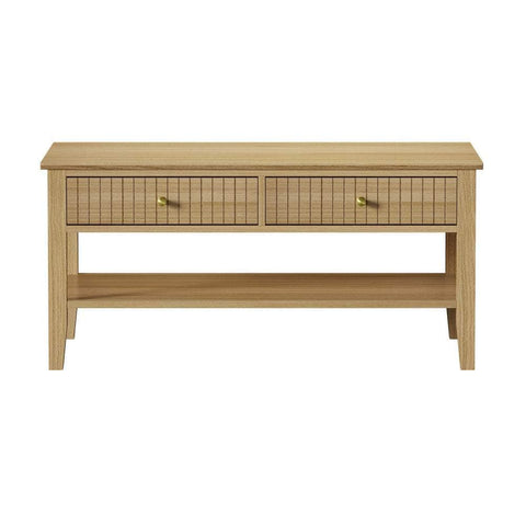 Coffee Table with Storage Drawers Open Shelving Natural