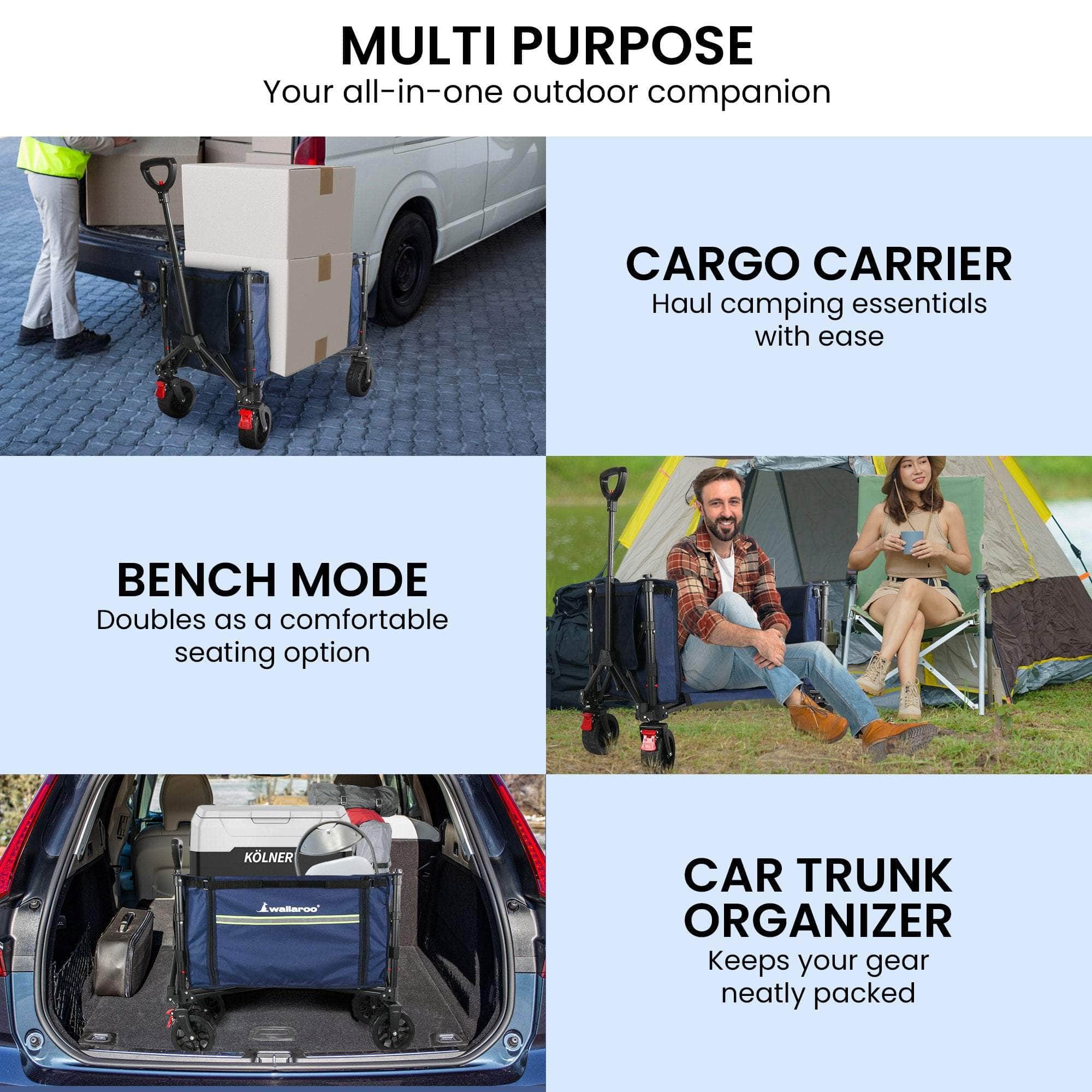 Collapsible 120L Blue Camping Trolley Steel Picnic Shopping Cart