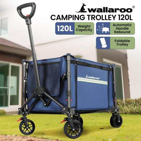 Collapsible 120L Blue Camping Trolley Steel Picnic Shopping Cart