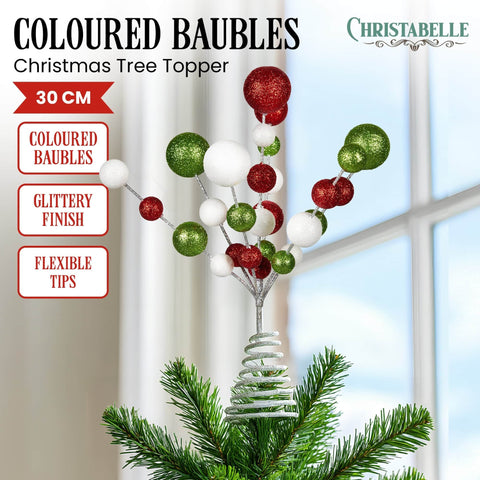 Colourful Baubles Christmas Tree Topper with Festive Glitter Finish Decoration Orn