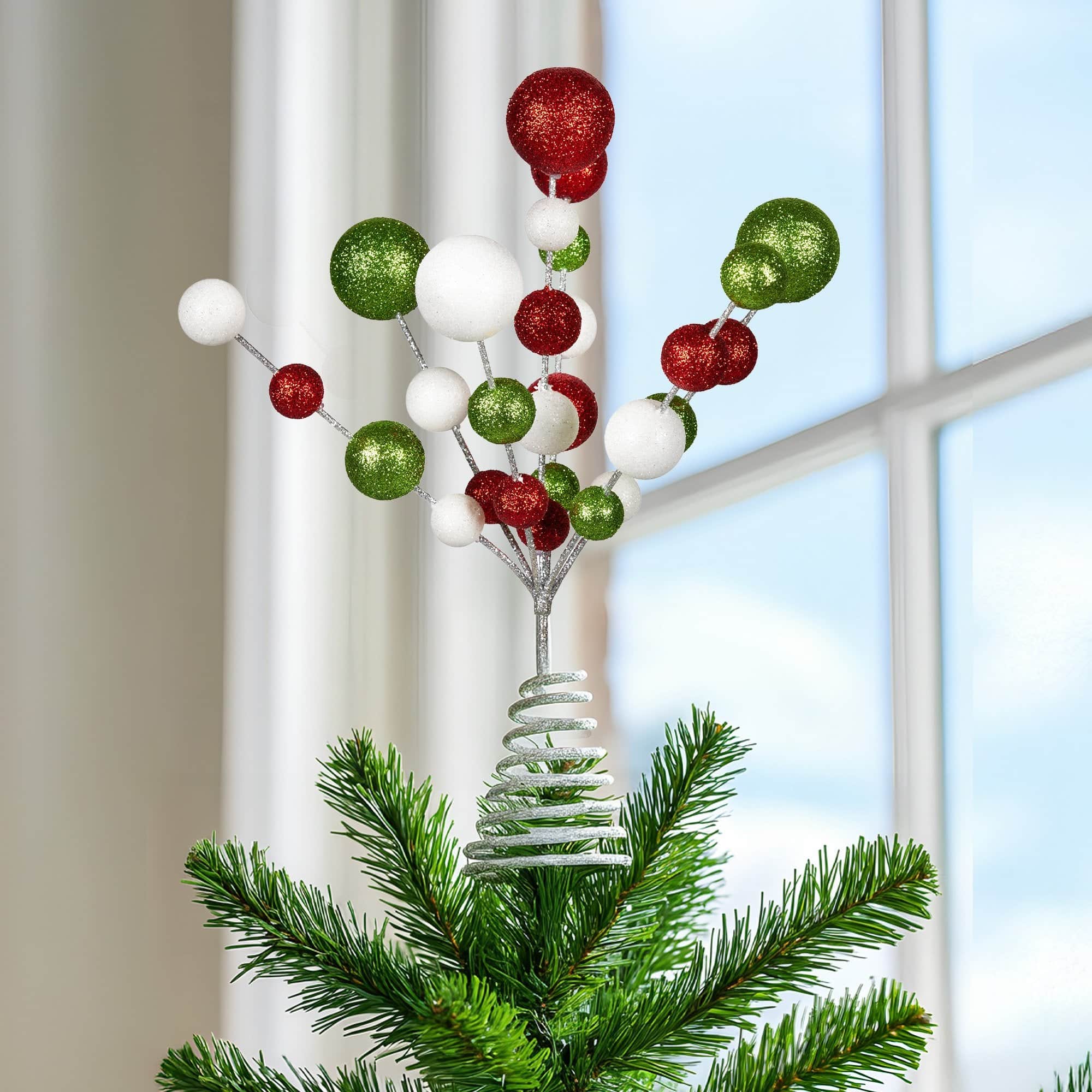 Colourful Baubles Christmas Tree Topper with Festive Glitter Finish Decoration Orn - photo 4