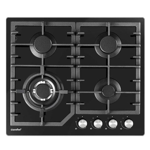Comfee 60cm Gas Cooktop 4 Burners Kitchen Gas Hob Trivets Stove Cook Top Black, NG LPG