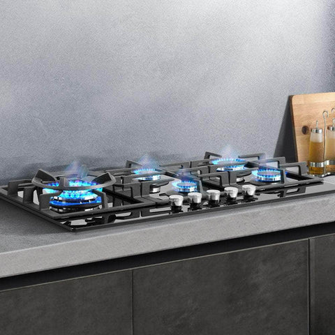 Comfee 90cm Gas Cooktop 5 Burner Kitchen Gas Hob Cook Top Trivets Stove NG LPG, Black